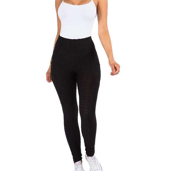 BLK Solid color Honeycomb Active Tech Pockets Leggings- NEW - Picture 2 of 6